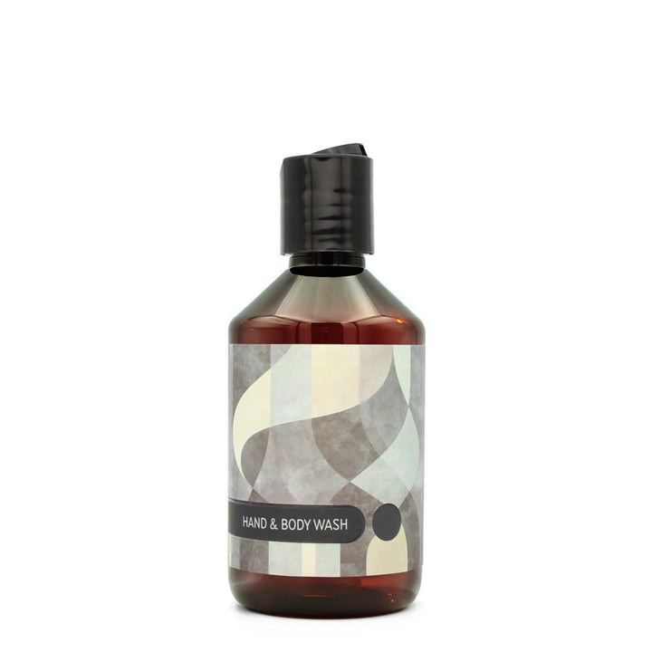 BY MONO plniteľná fľaštička „Abstract“ – umývací gél na ruky a telo, 250 ml, čierny disc-top uzáver