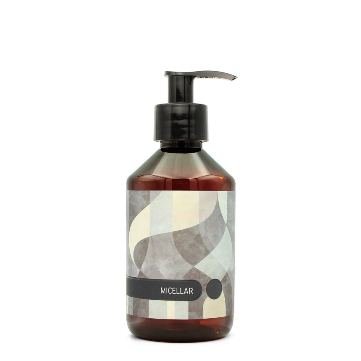 BY MONO plniteľná fľaštička „Abstract“ – micelárna voda, 250 ml, čierna pumpička