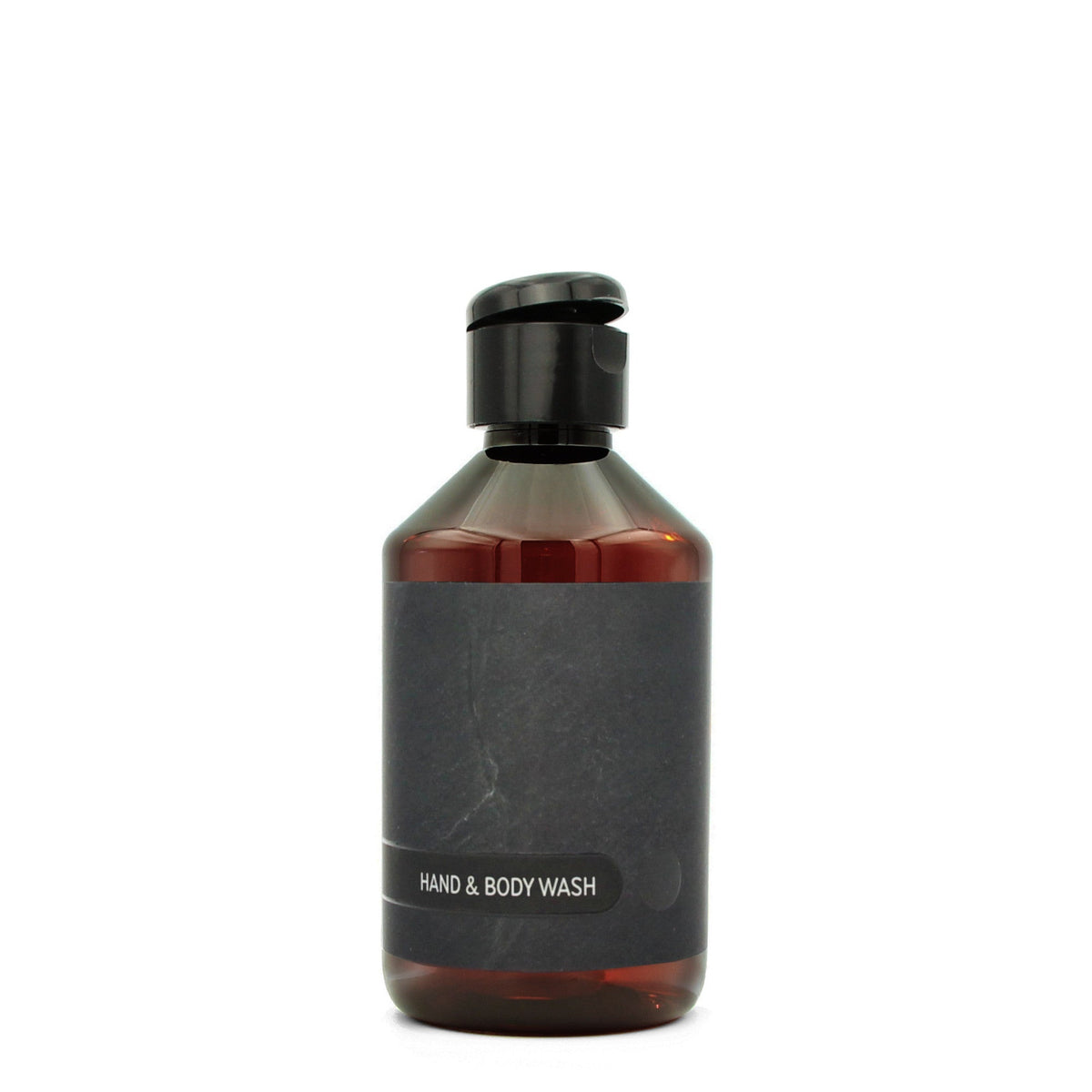 BY MONO plniteľná fľaštička „Black Slate“ – umývací gél na ruky a telo, 250 ml, čierny flip-top uzáver