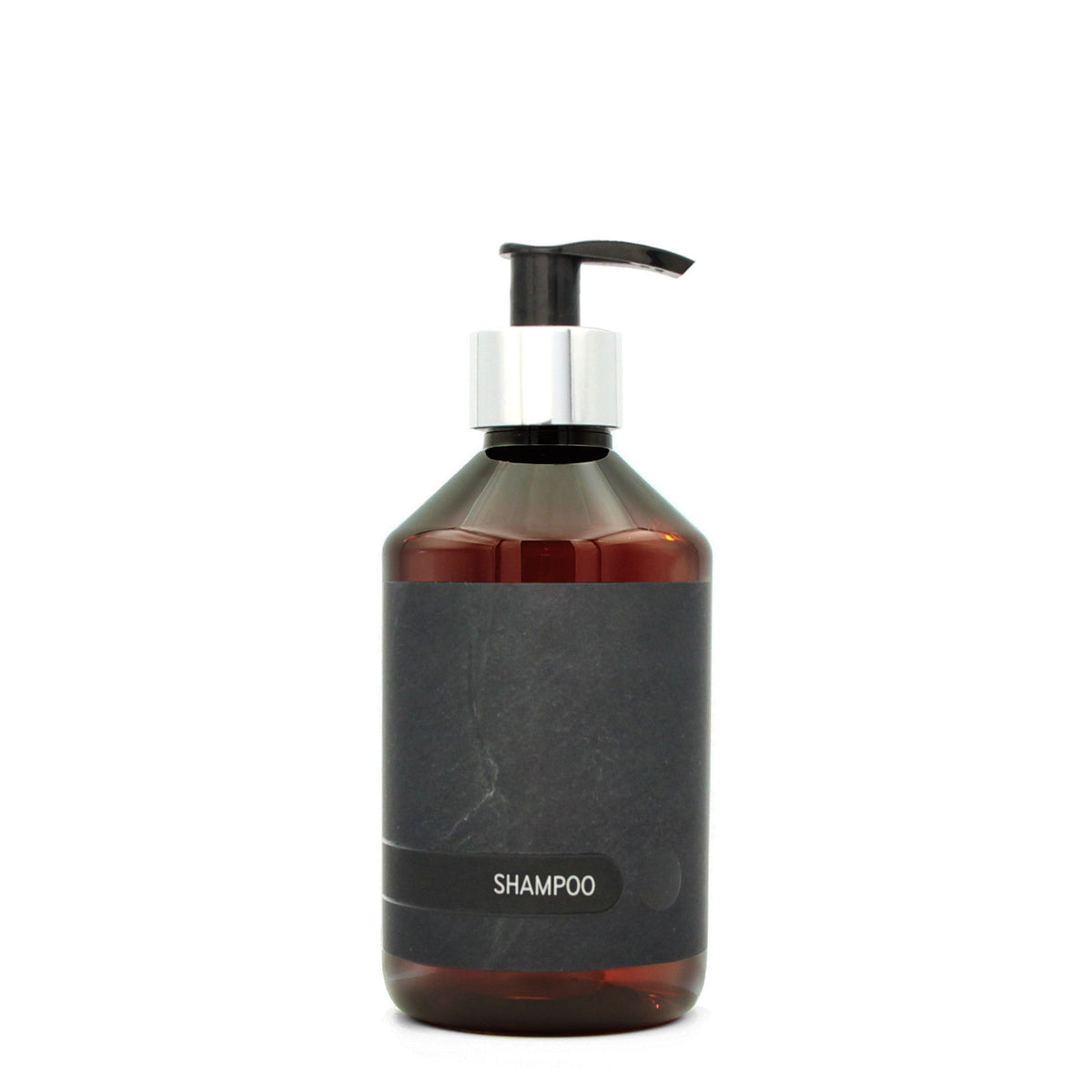 BY MONO plniteľná fľaštička „Black Slate“ – šampón, 250 ml, strieborná pumpička