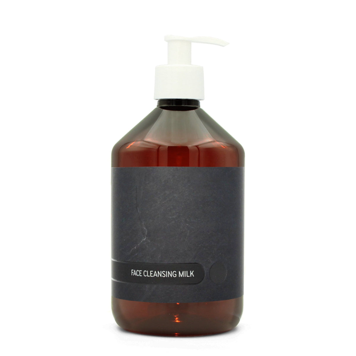 BY MONO plniteľná fľaštička „Black Slate“ – pleťové čistiace mlieko, 500 ml, biela pumpička