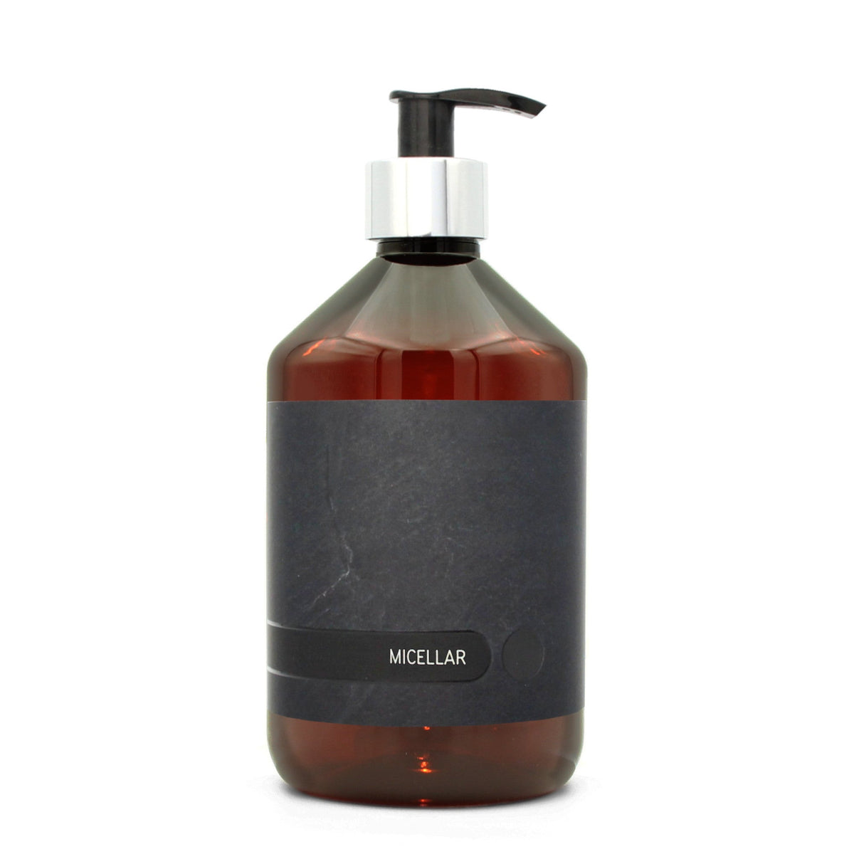 BY MONO plnitelná lahvička „Black Slate“ – micelární voda, 500 ml, stříbrná pumpička