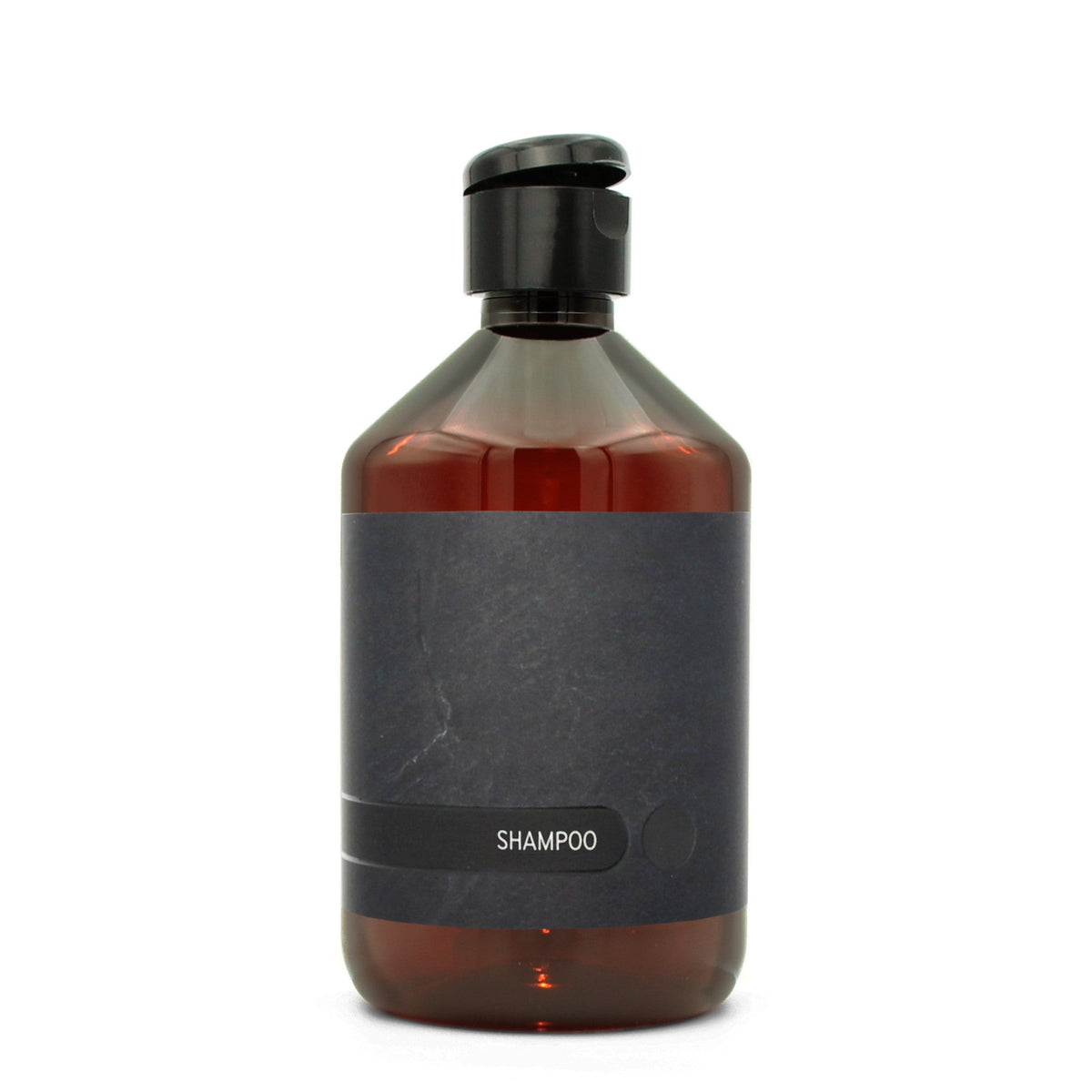 BY MONO plniteľná fľaštička „Black Slate“ – šampón, 500 ml, čierny flip-top uzáver