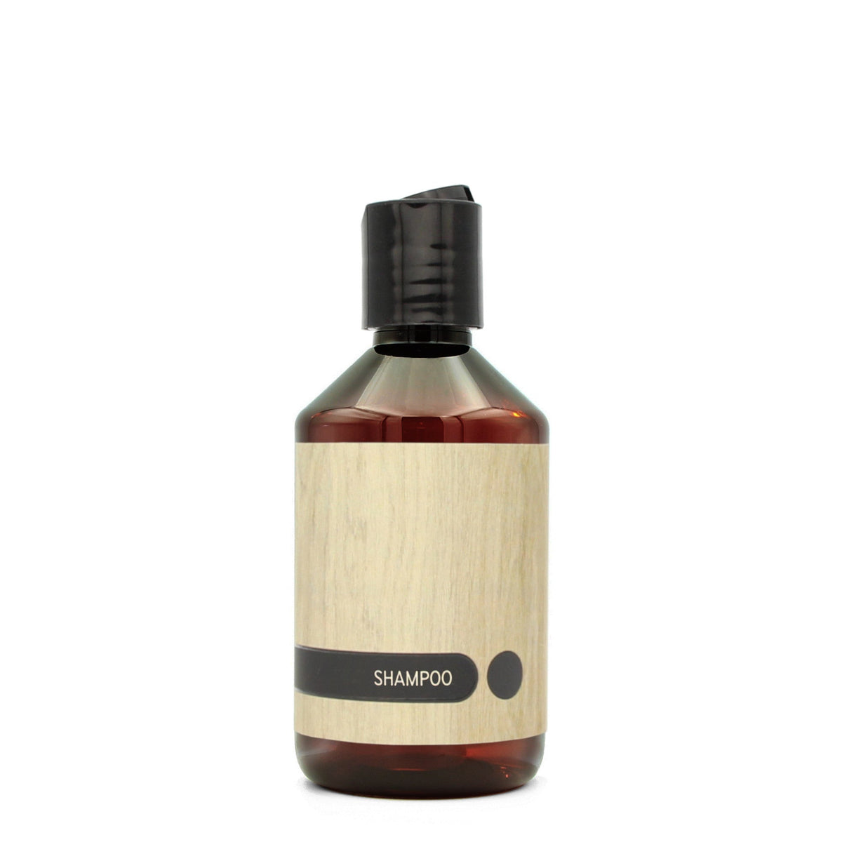 BY MONO plniteľná fľaštička „Oak“ – šampón, 250 ml, čierny disc-top uzáver