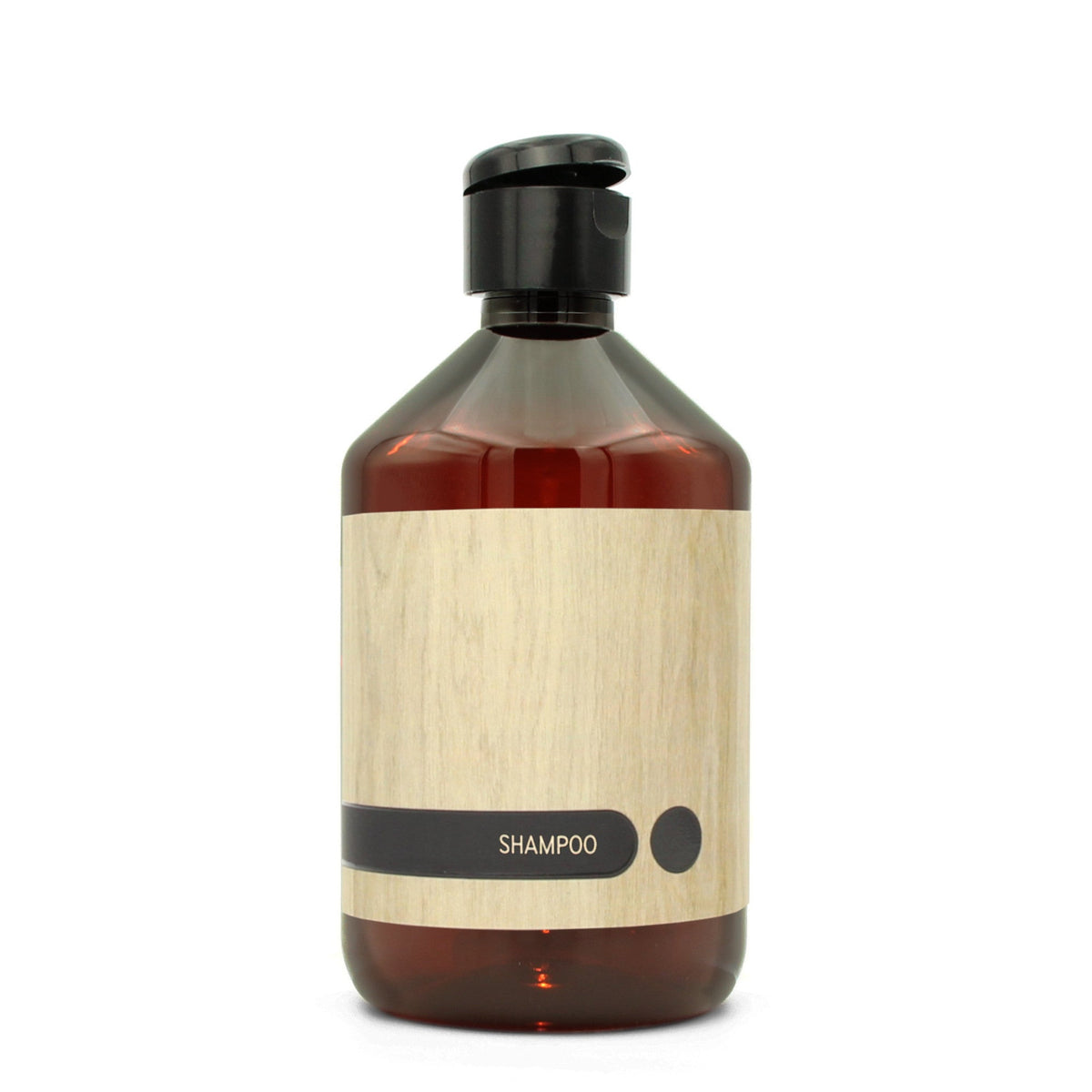 BY MONO plniteľná fľaštička „Oak“ – šampón, 500 ml, čierny flip-top uzáver