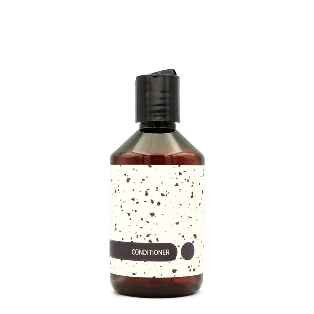 BY MONO plniteľná fľaštička „Terrazzo“ – kondicionér, 250 ml, čierny disc-top uzáver