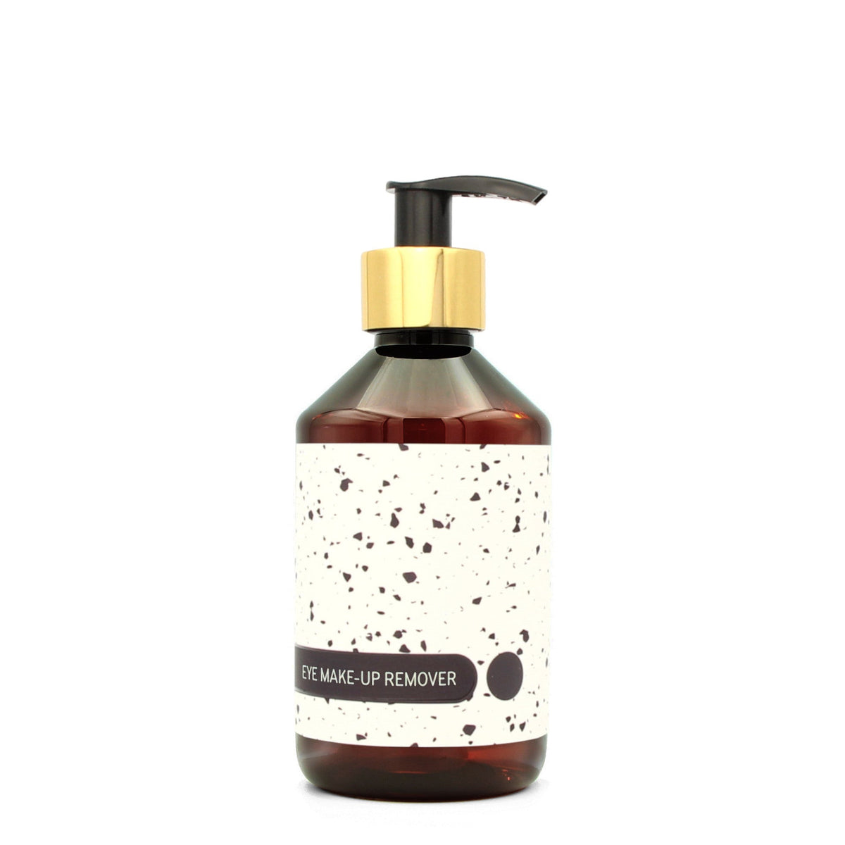 BY MONO plniteľná fľaštička „Terrazzo“ – odličovač očí, 250 ml, zlatá pumpička