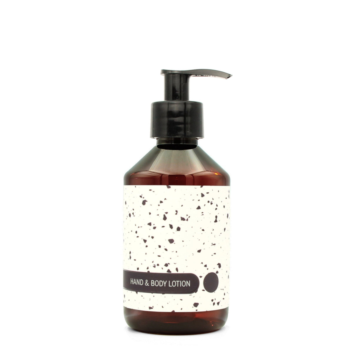 BY MONO plniteľná fľaštička „Terrazzo“ – mlieko na ruky a telo, 250 ml, čierna pumpička
