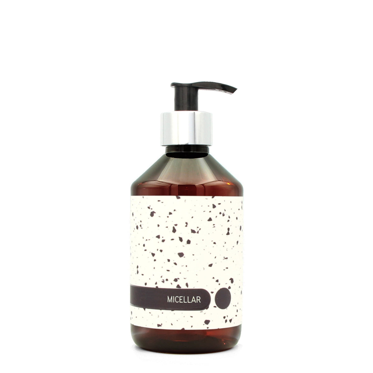 BY MONO plniteľná fľaštička „Terrazzo“ – micelárna voda, 250 ml, strieborná pumpička