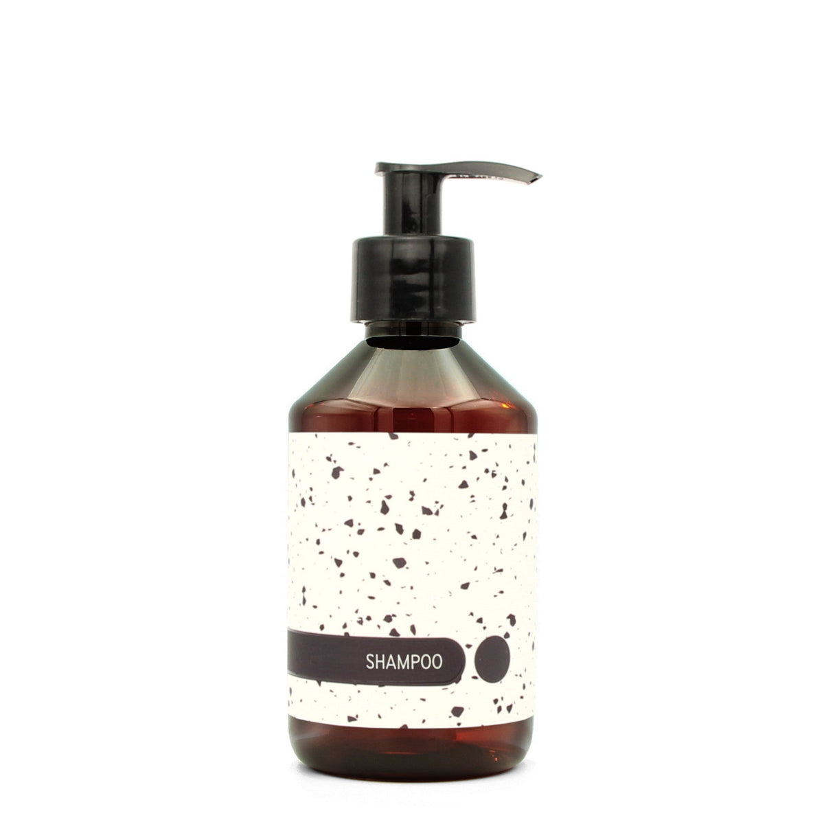 BY MONO plniteľná fľaštička „Terrazzo“ – šampón, 250 ml, čierna pumpička
