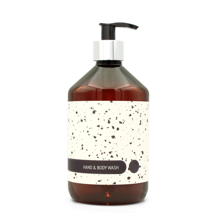 BY MONO plniteľná fľaštička „Terrazzo“ – umývací gél na ruky a telo, 500 ml, strieborná pumpička