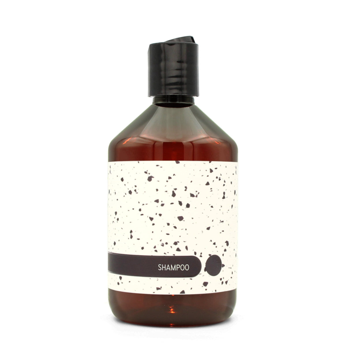 BY MONO plniteľná fľaštička „Terrazzo“ – šampón, 500 ml, čierny disc-top uzáver