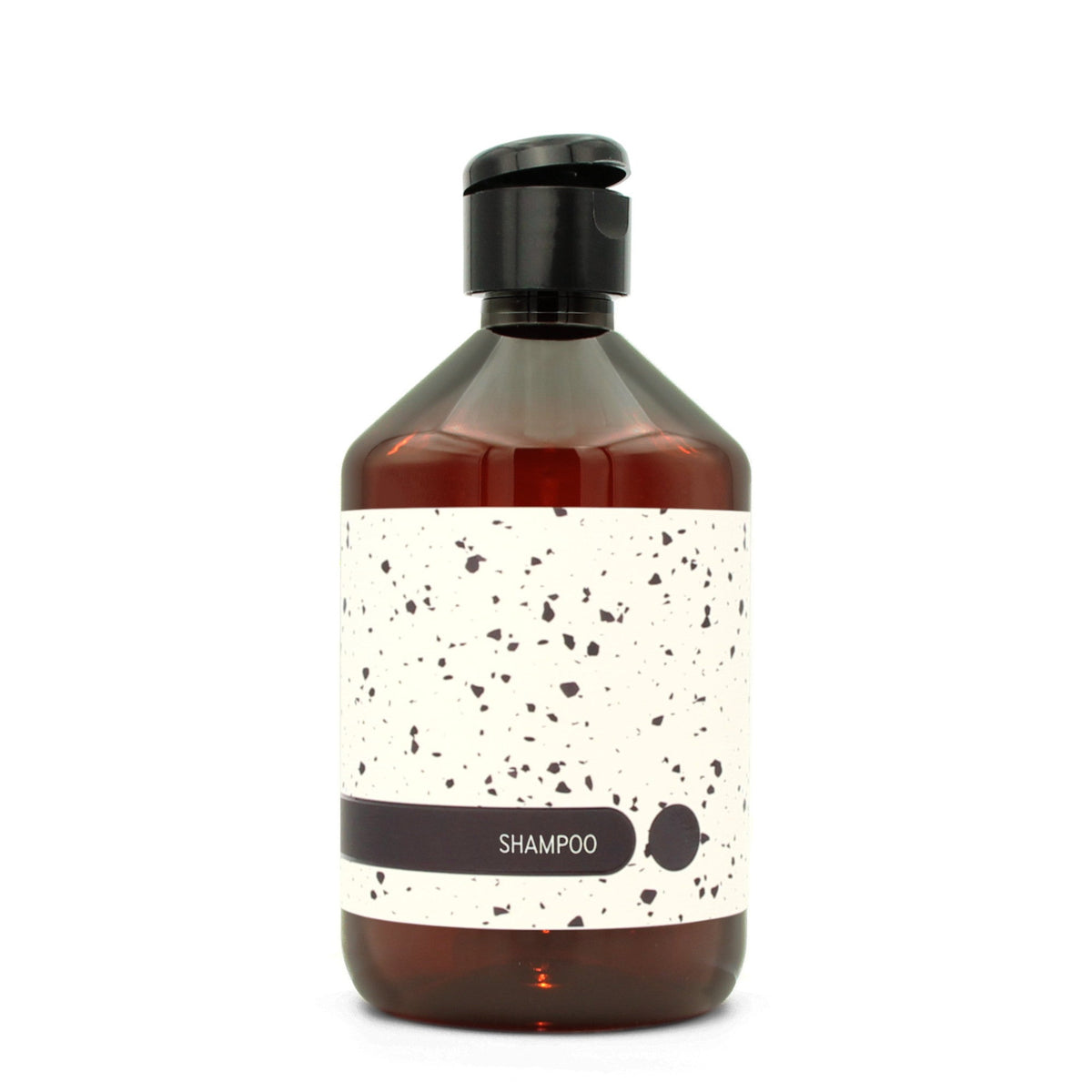 BY MONO plniteľná fľaštička „Terrazzo“ – šampón, 500 ml, čierny flip-top uzáver